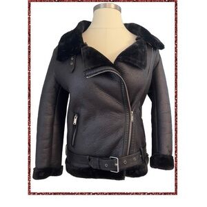 LY Varey Lin Shearling Leather Jacket Coat Faux Fur Medium Excellent Condition